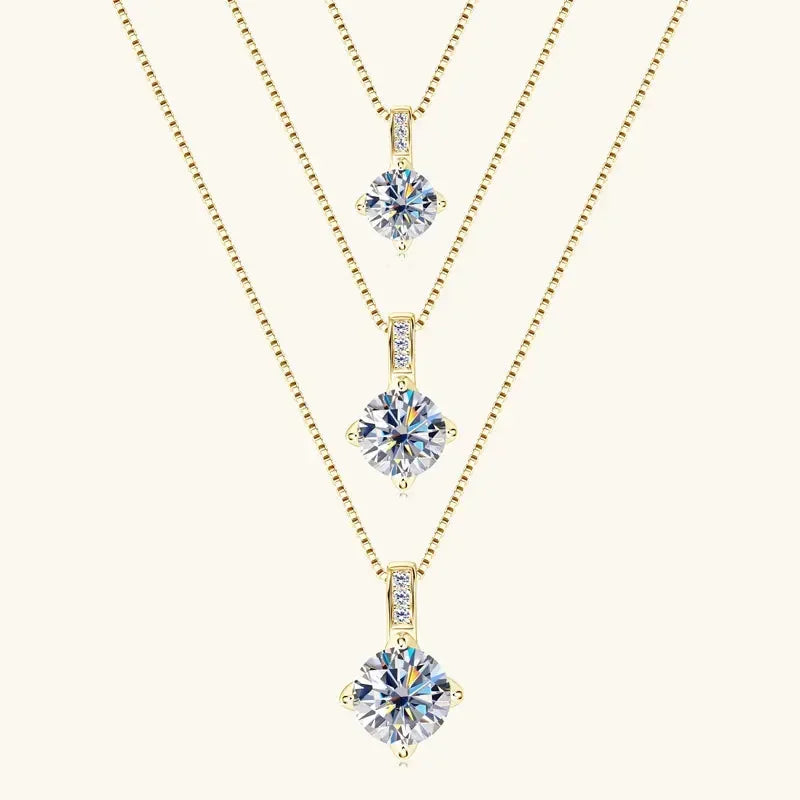 Original 925 Silver Chains Sparkling Solitaire 1ct-3ct Moissanite Drop Necklaces For Women Multilayer Neck Jewellry Gift