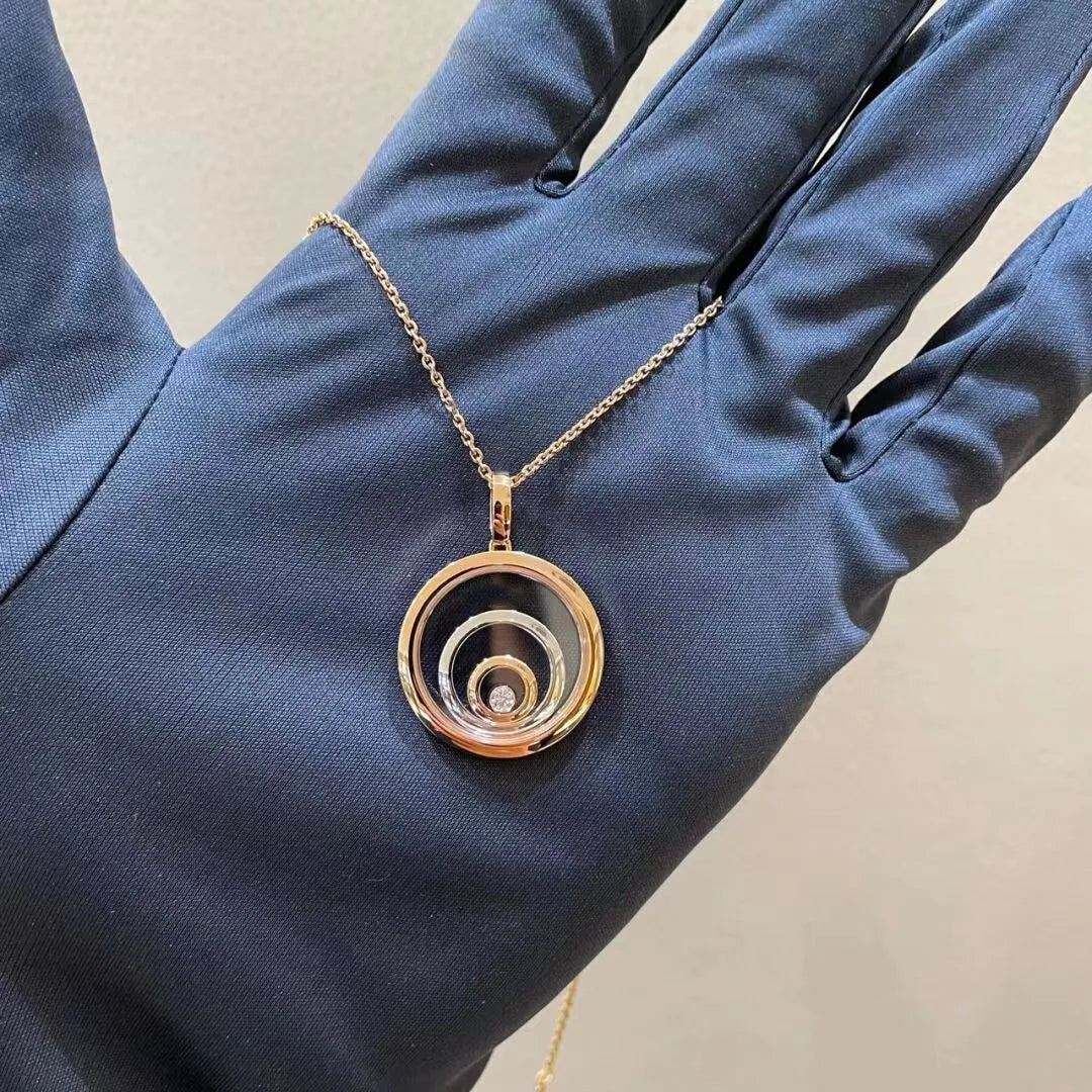 Two-Tone Circle Pendant Diamond Necklace for Women | K18 Gold Plated Elegant Jewelry Gift | Anniversary Valentine Gift for Her