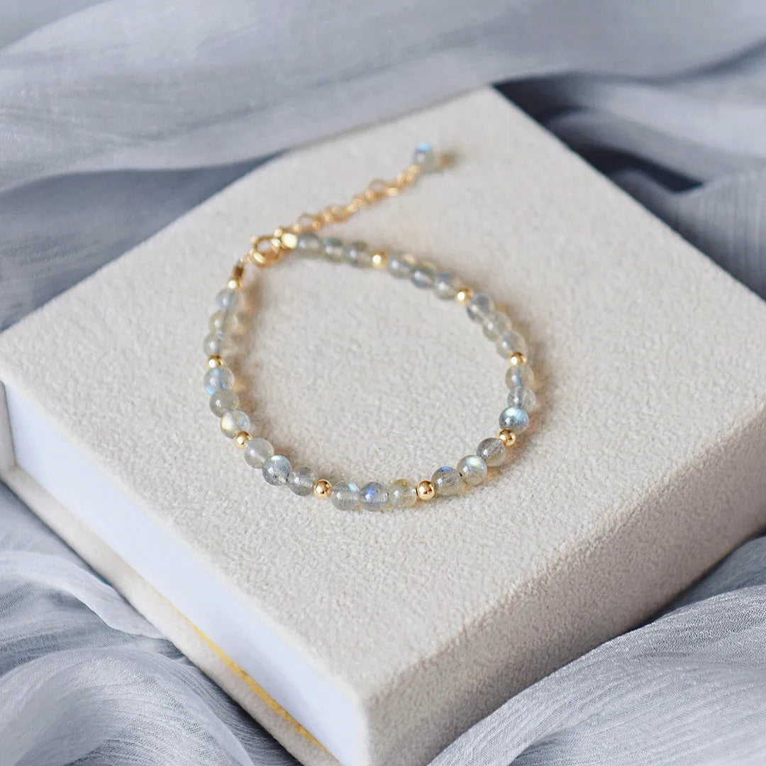 Natural Labradorit Bead Bracelet  Women Handmade Jewelry 14K Gold Filled Not Fade Chain Charm Small Bead Adjustable Bracelet