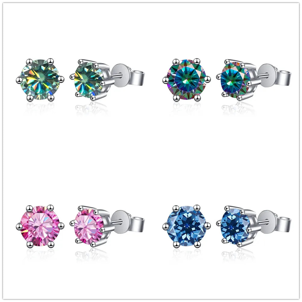 1-2 Carat D Color Moissanite Earrings For Women 925 Sterling Silver Ear Studs Sparkling  Lab Diamond Wedding Fine Jewelry