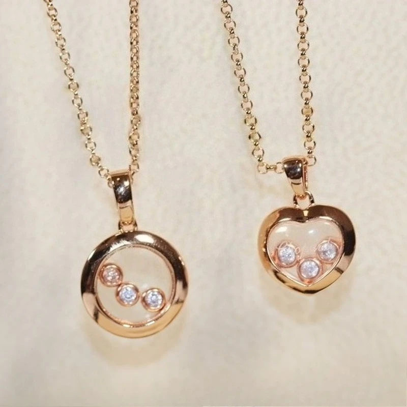 3 Rotating Diamond Heart Pendant Necklace for Women 18k Gold Plated Luxury Minimalist Collar Chain Jewelry Gift