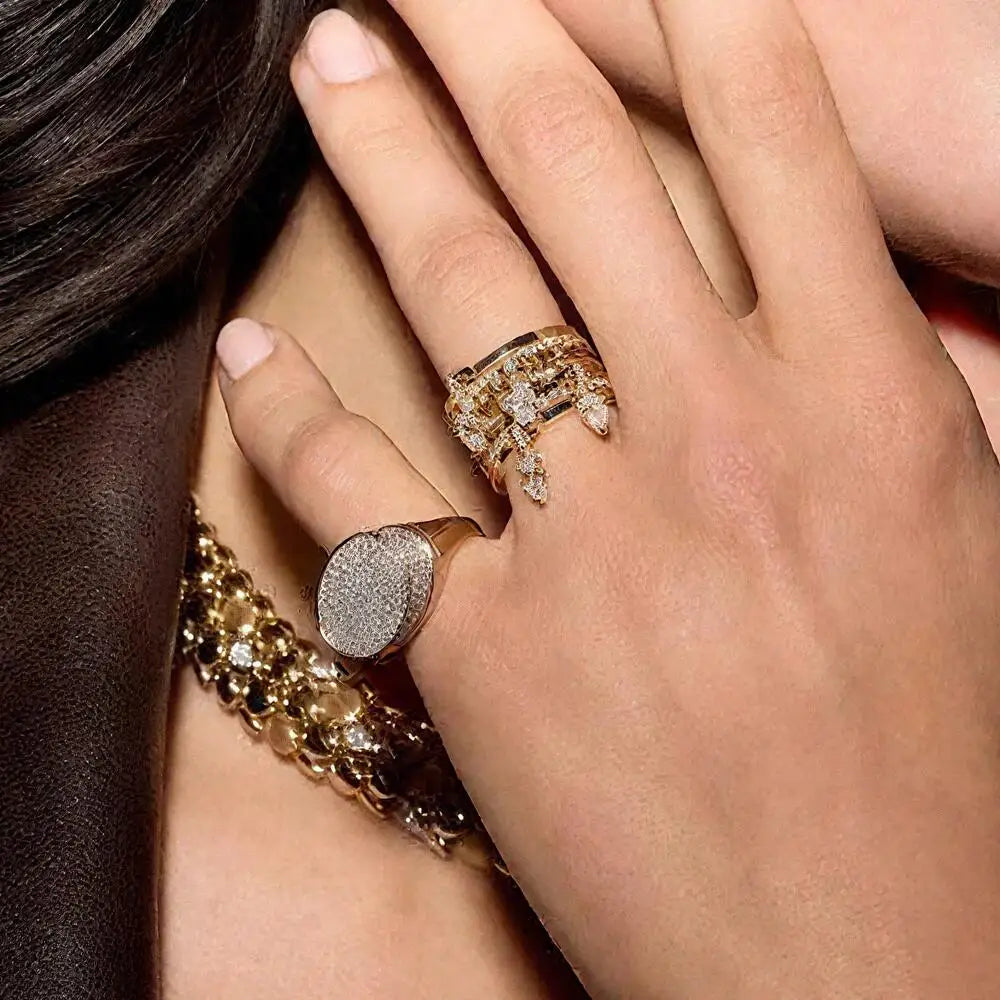 Gold Plated Fashion Multilayer Stacking Finger Ring Micro Pave Cubic Zircon For Women Unique Full Finger Jewlery