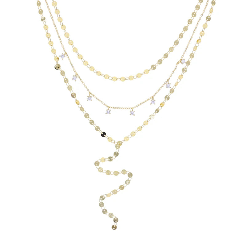 2025 New Gold Color Sexy Women Jewelry Three Triple Layer  Choker Y Lariat Fashion Necklace High Quality