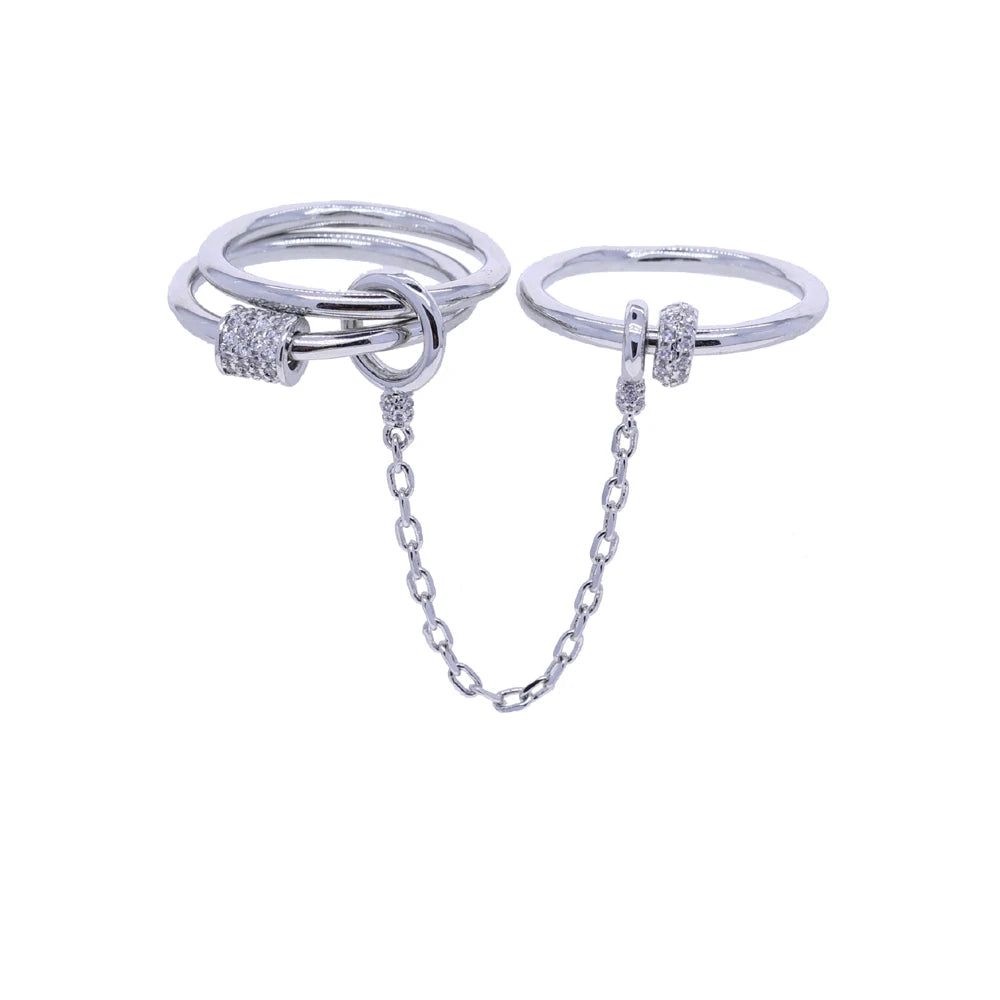 High Quality Micro Pave CZ Stack Chain Ring 2025 New Engagement Band Multi Piece Stacking Band Tassel Link Finger Jewelry
