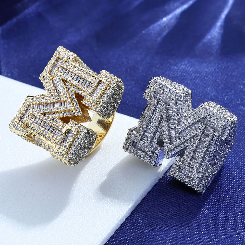Letter M Hip Hop Ring Men's Fashion Shining 5A Diamond Brass High Quality Luxury Personalized Jewelry