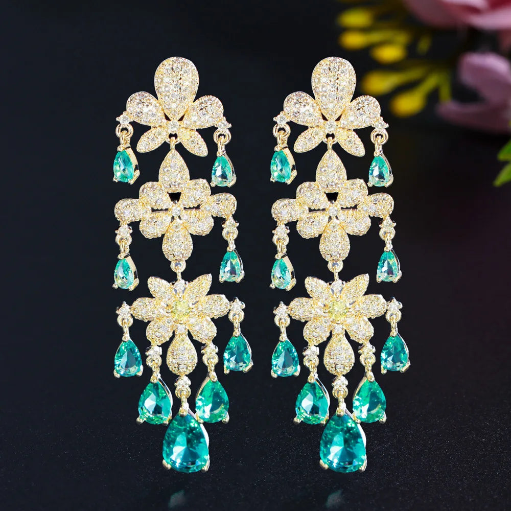 Summer New Product Women's Heavy Industry Fashion Light Luxury Palace Style Su Earrings With Micro Inlaid Zircon Flower Earrings